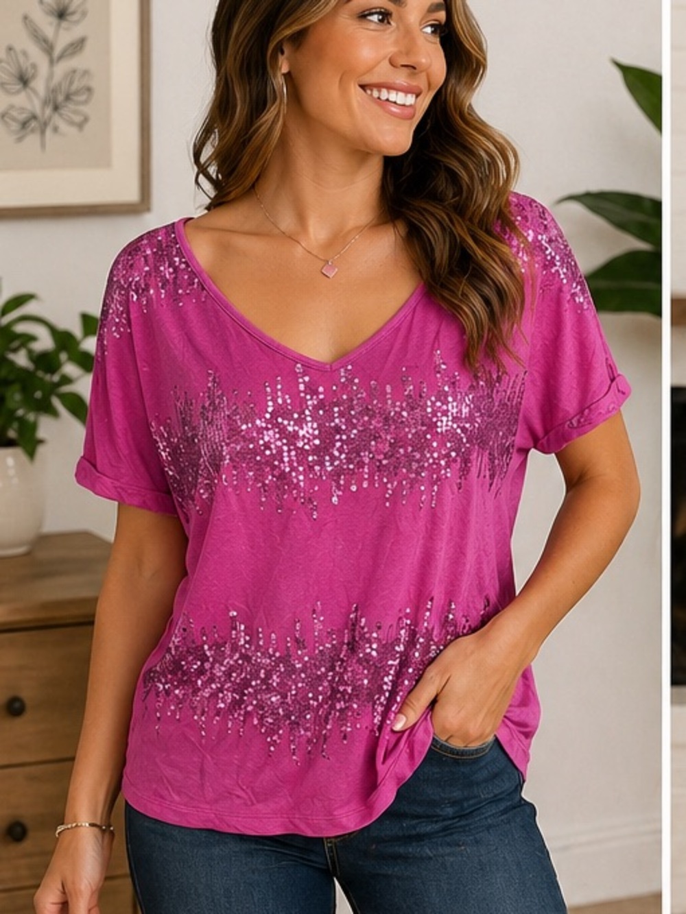 APT 9 Pink Sequin Top MEDIUM